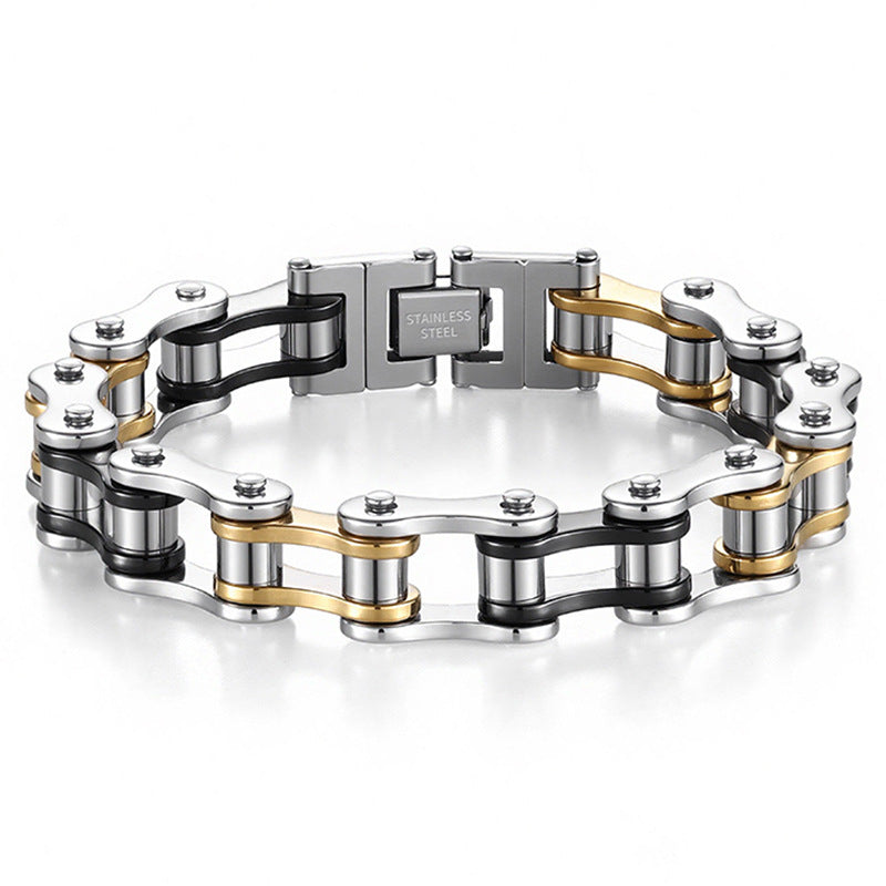 Motorcycle Chain Stainless Steel Bracelet (Men's Edgy Punk Style Titanium Steel Band)