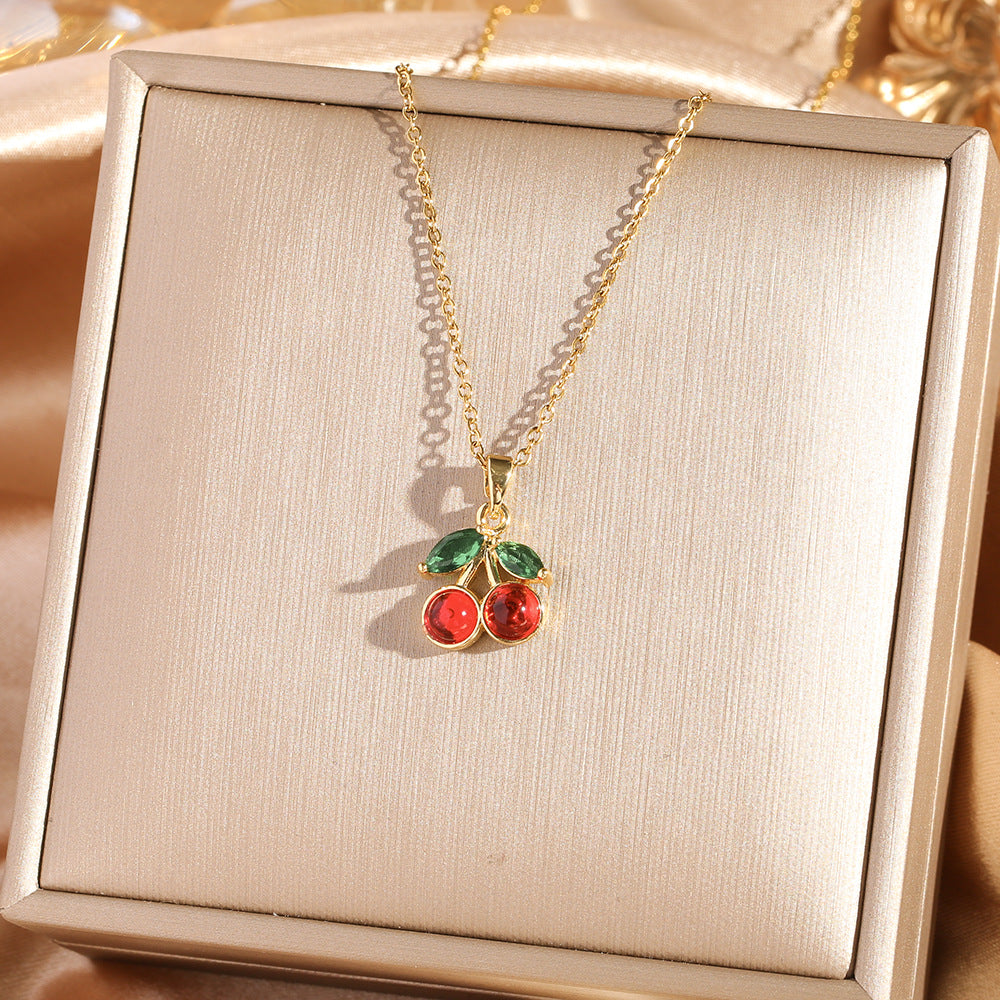 Sweet Cherry Pendant Necklace Collection (Gold Tone Delicate Chokers)