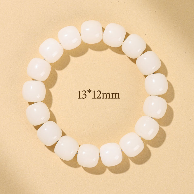 White Jade Old Barrel Bead Bracelet (Warm Elegant Playable Jewelry)