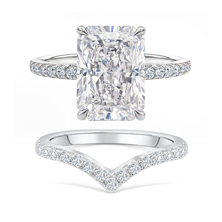 Ice Flower Cut & V-Shaped Pavé Wedding Ring Set (Luxury Classic Couple Bands)