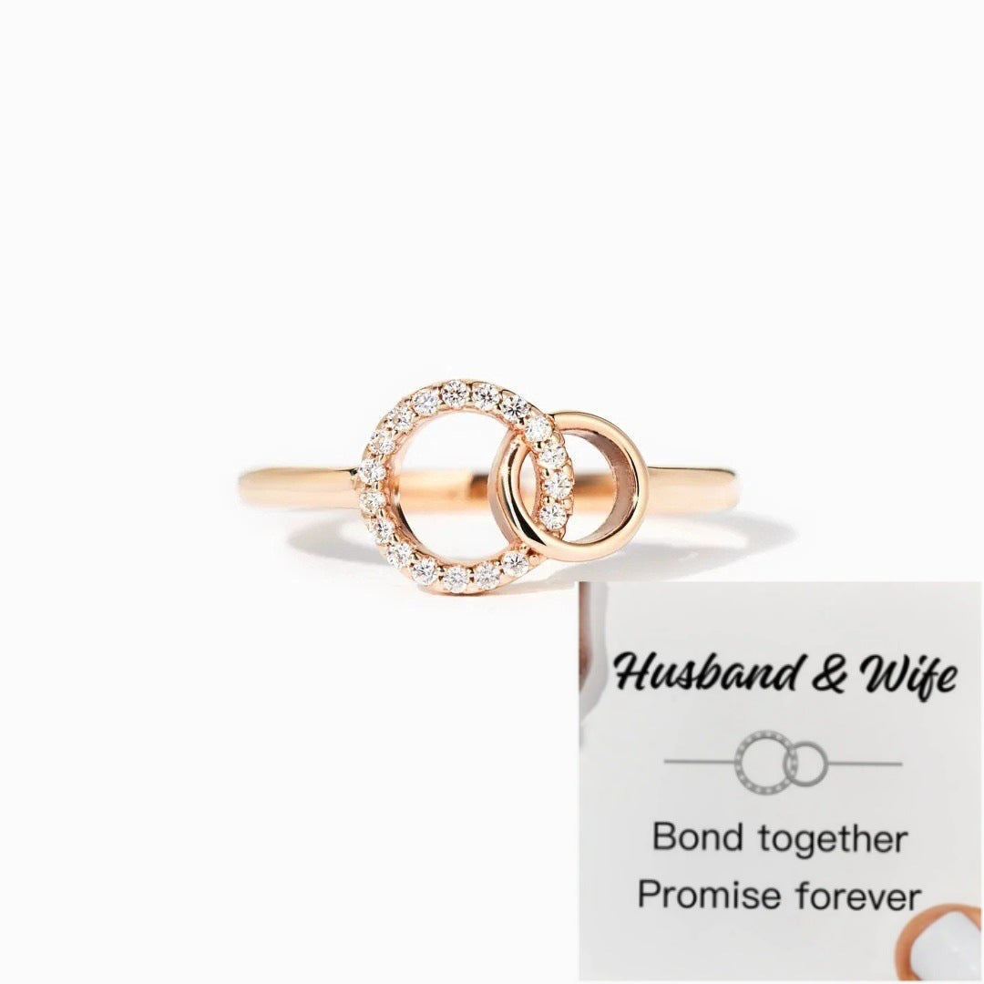 Interlocking Double Ring Pave Diamond Ring (Light Luxury Niche Stackable Ring)