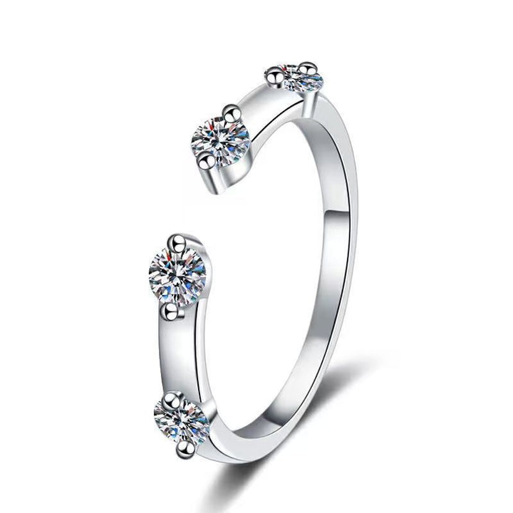 Marquise‑Cut Main Diamond Double Stackable S925 Sterling Silver Ring,2‑Tone Available