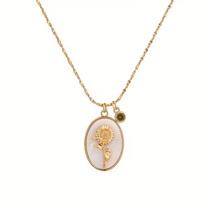 Mother-of-Pearl Carnation Birthstone Necklace (Gentle Gold Tone Pendant)