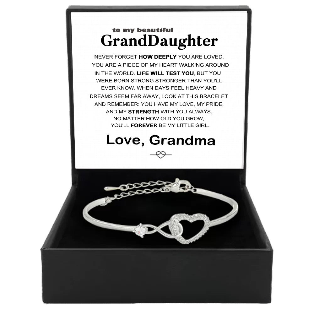 Sentimental Infinity Heart Diamond Bracelet (Family Themed Gold Tone Adjustable Bangle)