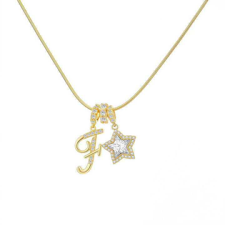 Script Initial Pave Star Dual Charm Snake Chain Necklace, Gold & Silver Custom Letter Choker