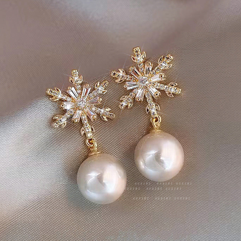 Vintage Round Teardrop Pearl S925 Silver Dangle Earrings, Palace Style Double Layer Pearl Drop Earrings, Elegant Earrings For Women