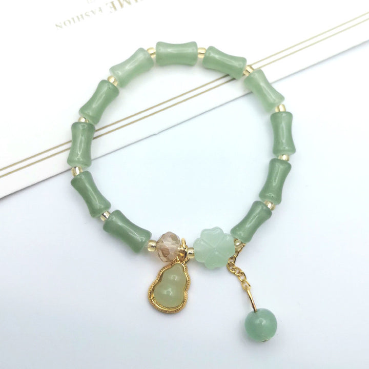 Bamboo Bead Multi-Charm Adjustable Bracelet, Fresh Green Beaded Fashion Bracelet