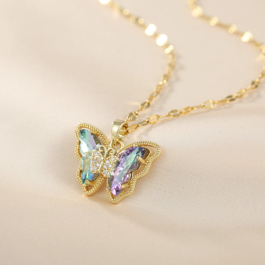 Double Layer Gem Butterfly Necklace Set (Light Luxury Niche Sweet & Cool Necklace)