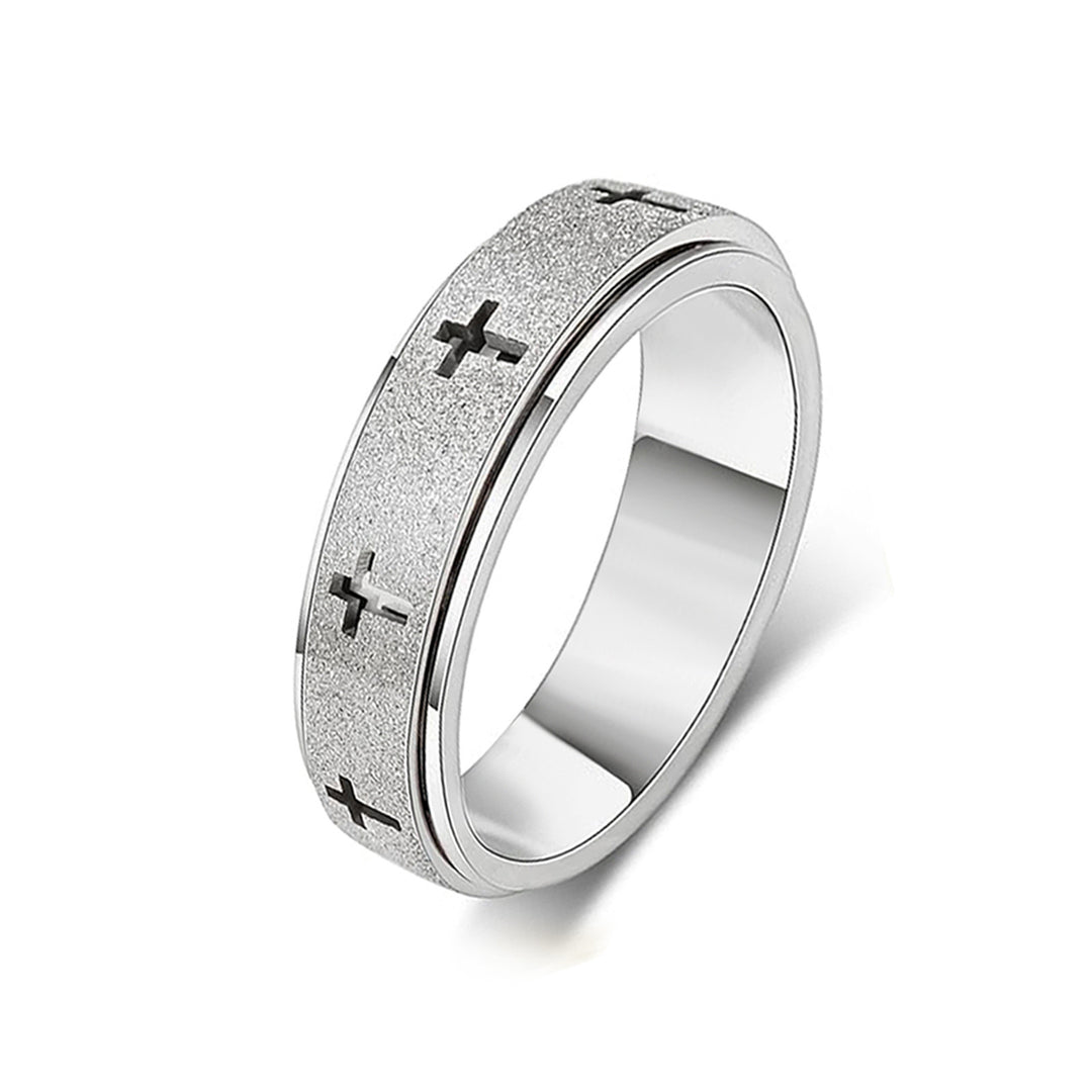 S925 Silver Matte Cross Spinner Ring, Two‑Tone Stress‑Relief Band for Men