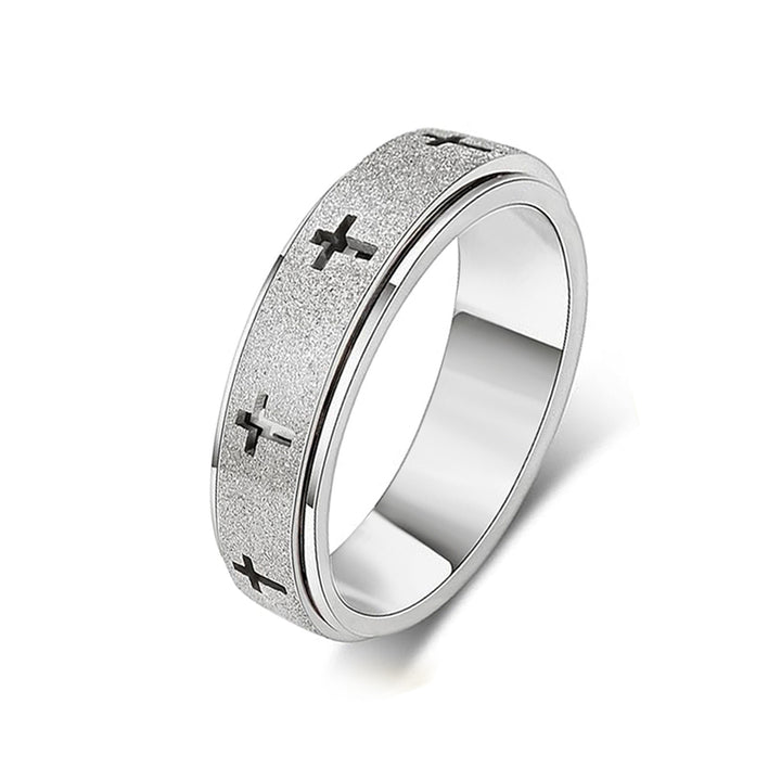 S925 Silver Matte Cross Spinner Ring, Two‑Tone Stress‑Relief Band for Men