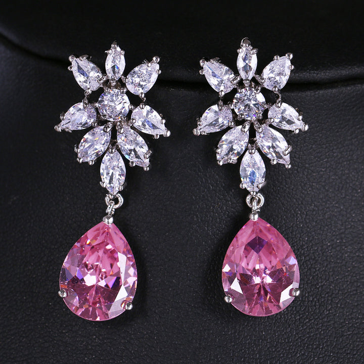 Snowflake Diamond Cluster Teardrop Drop S925 Silver Earrings, Multi-color Gem Long Evening Earrings