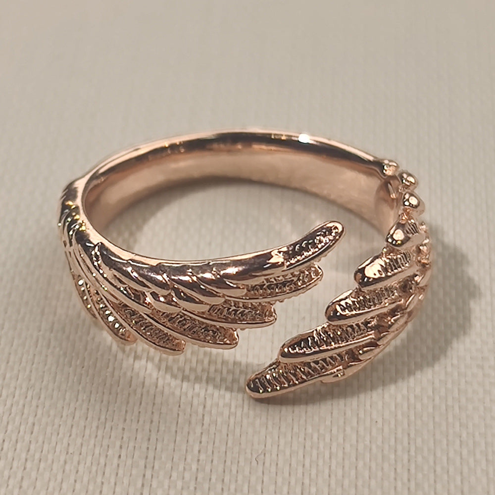 Vintage 3D Wing Open Ring, Four Tones Angel Wing Adjustable Unisex Trend Statement Band