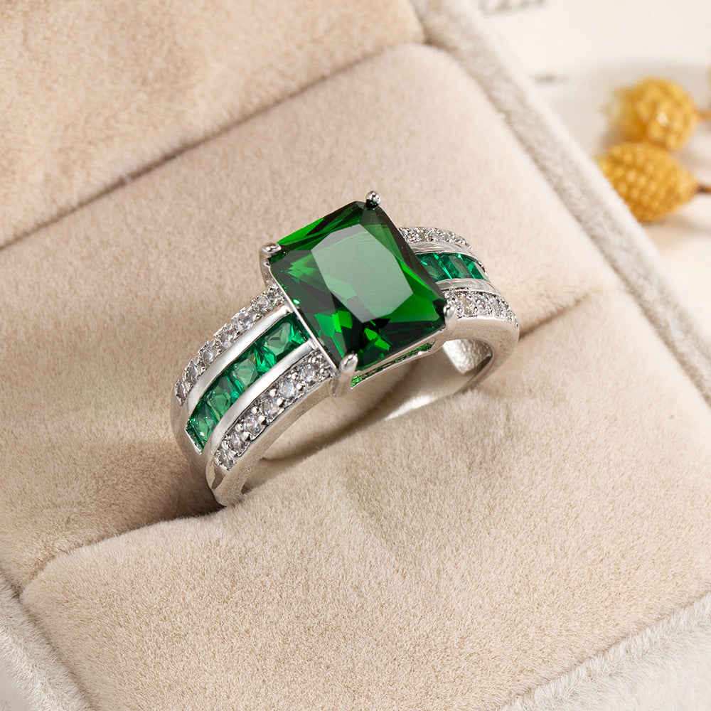 Square Cushion Gemstone Pavé Ring (Luxury Vintage Glam Band)