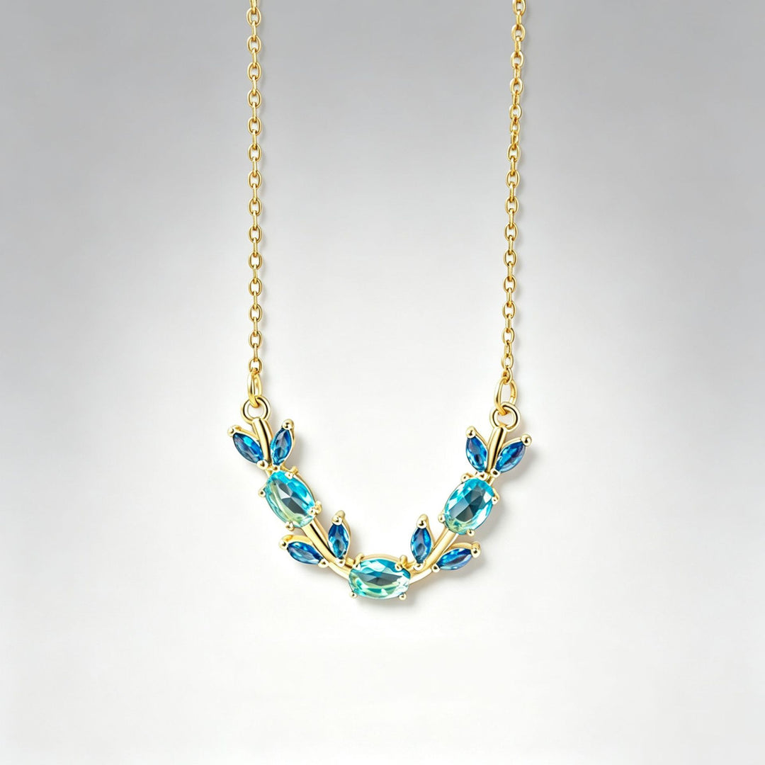 V‑Shaped Leaf‑Branch Color Diamond Choker Necklace, Multiple‑Colors Available