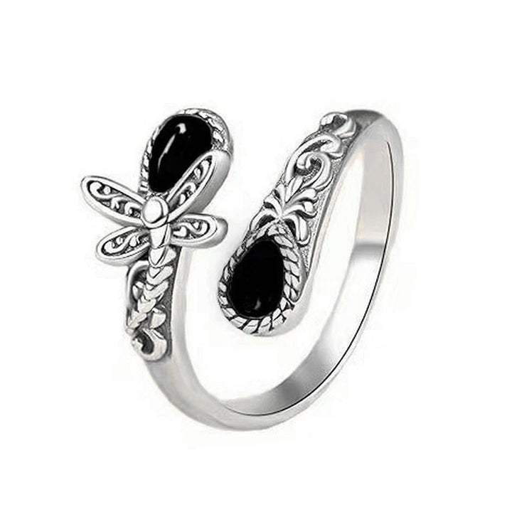 S925 Silver Celtic Knot Black Onyx Open Ring (Vintage Retro Statement Band)