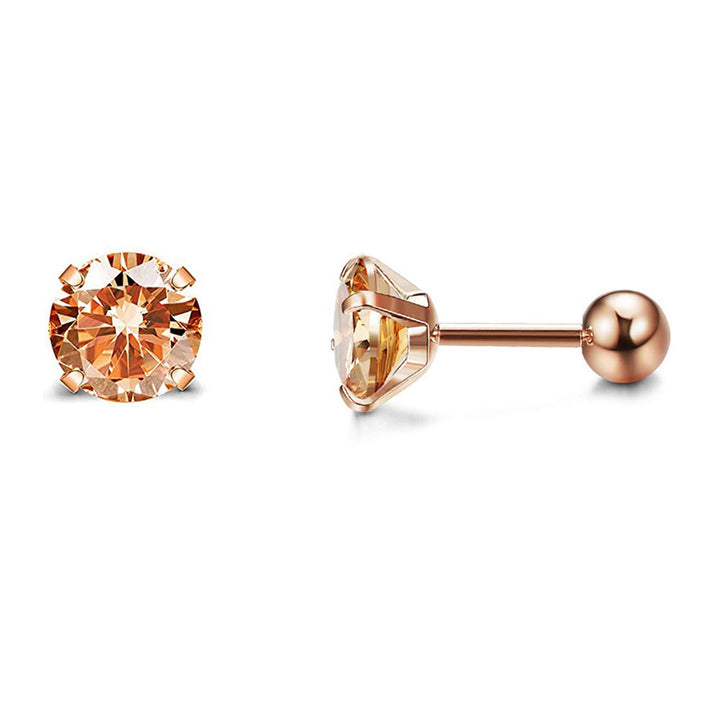 4-Prong Round Diamond Threaded Stud Earrings, Multi-color S925 Silver Cartilage Piercing Jewelry