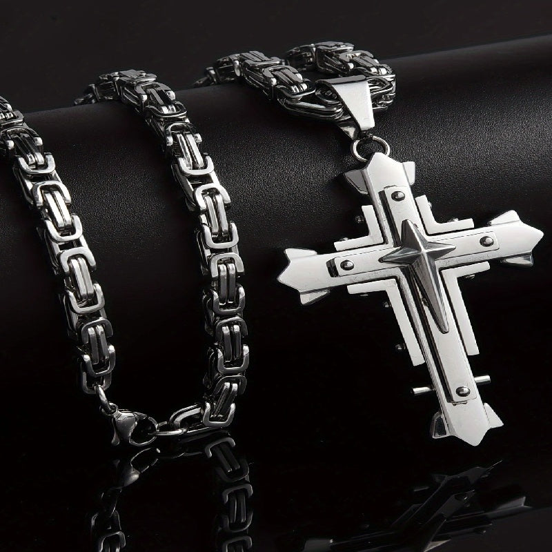 Punk Style Emperor Chain Cross Pendant Necklace (3 Colors Edgy Men's Statement Jewelry)