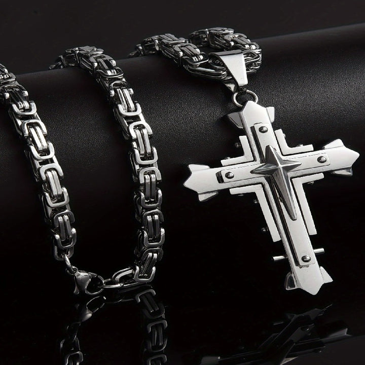 Punk Style Emperor Chain Cross Pendant Necklace (3 Colors Edgy Men's Statement Jewelry)