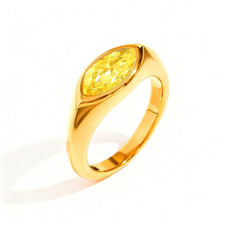 Marquise‑Cut Colored Gemstone Bezel‑Set Wide‑Band Gold‑Plated S925 Sterling Silver Ring, Multi‑Colors Available