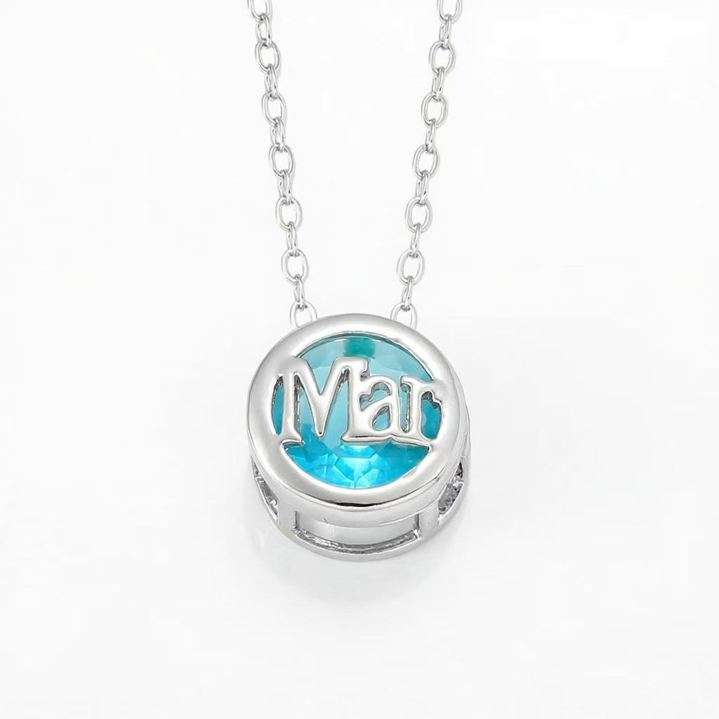 12‑Month Birthstone Round Letter Pendant Necklace, Multi‑Color Options