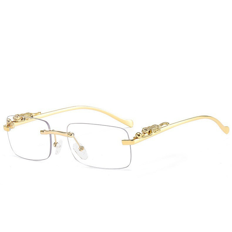 Luxury Leopard Carved Rimless Cut Sunglasses, Multi Gradient UV Protection Shades