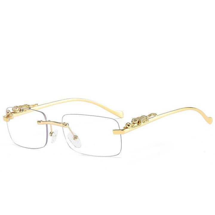Luxury Leopard Carved Rimless Cut Sunglasses, Multi Gradient UV Protection Shades