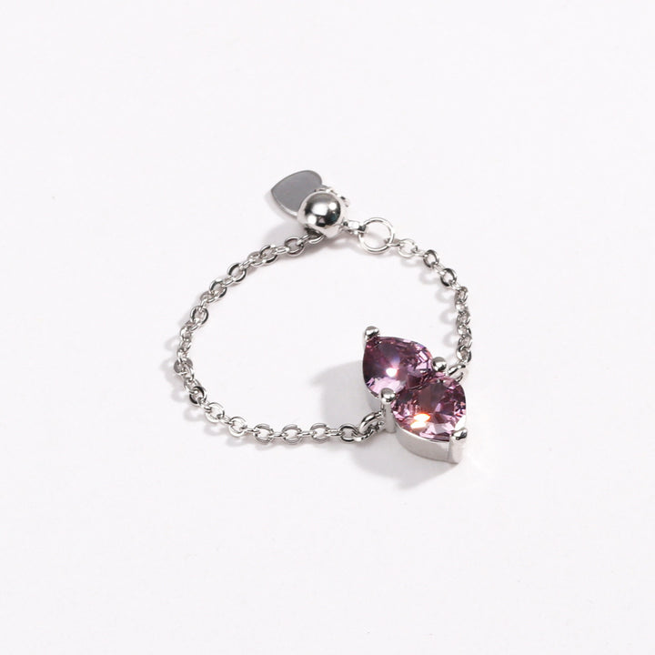 Two Hearts Joined Diamond Adjustable Chain Ring (Multi-Color Delicate Statement Band)