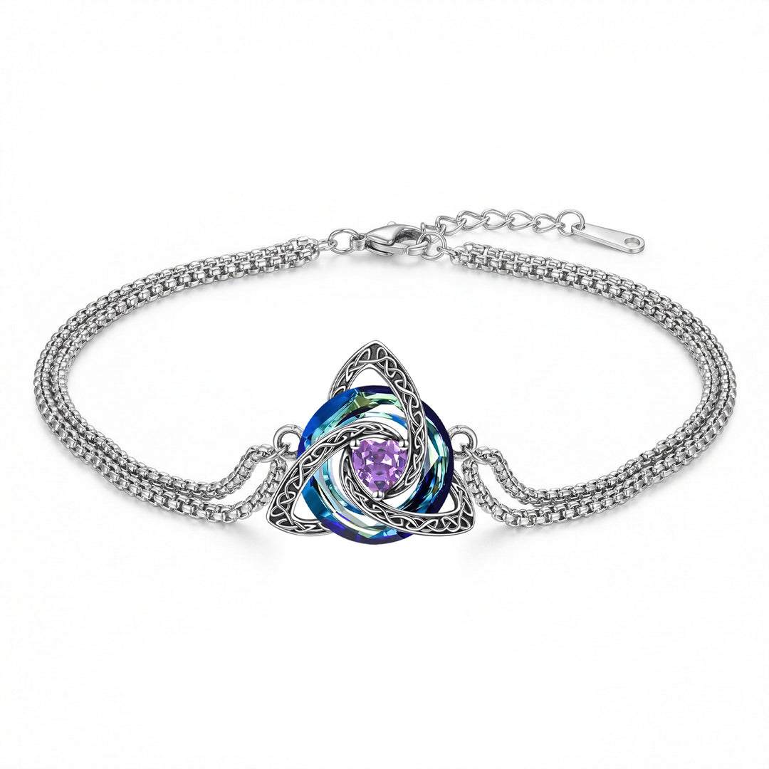 Celtic Knot 12 Birthstone Double Chain Bracelet, S925 Silver Vintage Trinity Knot Birthday Bracelet