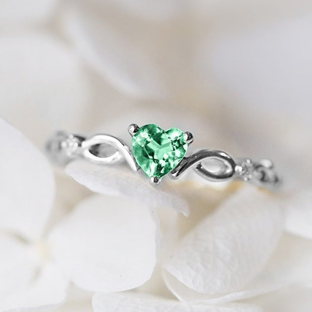 Infinity Symbol Heart Colored Diamond Thin Ring, Gold & Silver Light Luxury Love Stone Band