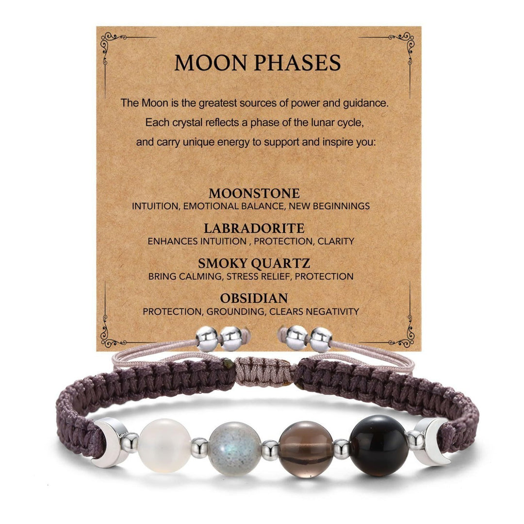 Natural Crystal Braided Cord Bracelet (Two Styles: New Mom / Moon Phases)