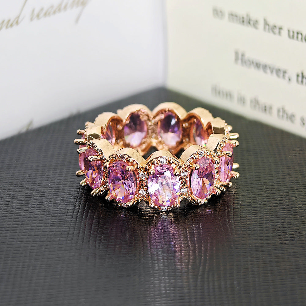 Multi‑color Option Full Eternity Oval Diamond Ring, S925 Silver Closed‑Band Luxury Banquet Ring