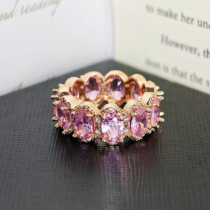 Multi‑color Option Full Eternity Oval Diamond Ring, S925 Silver Closed‑Band Luxury Banquet Ring