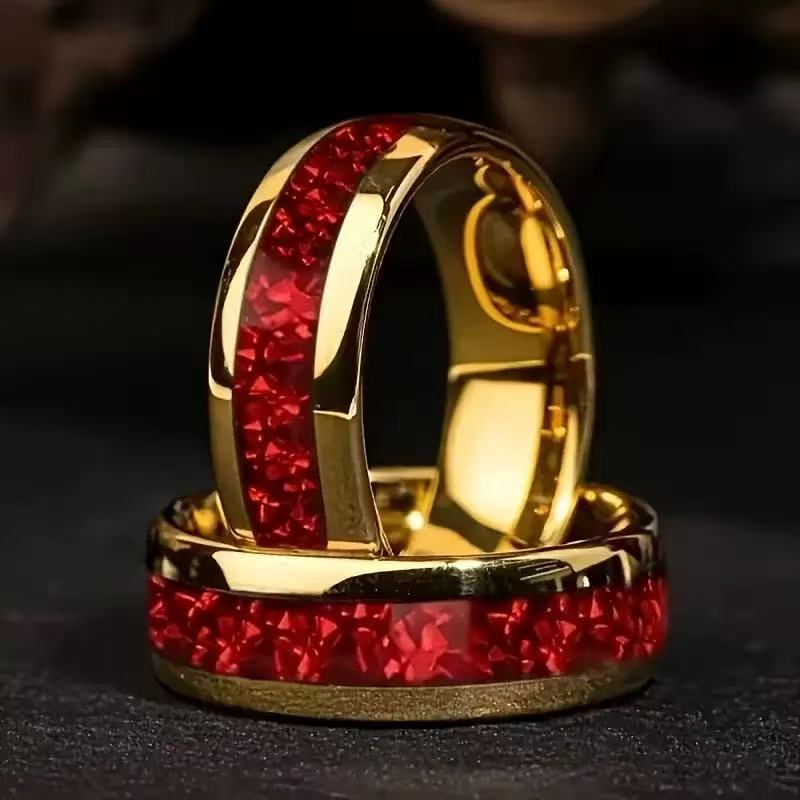 Multi-style Inlaid Texture Tungsten Steel Ring, Vintage Wood Grain & Mineral Crushed Stone Inlay Men's Band, Couple Rings