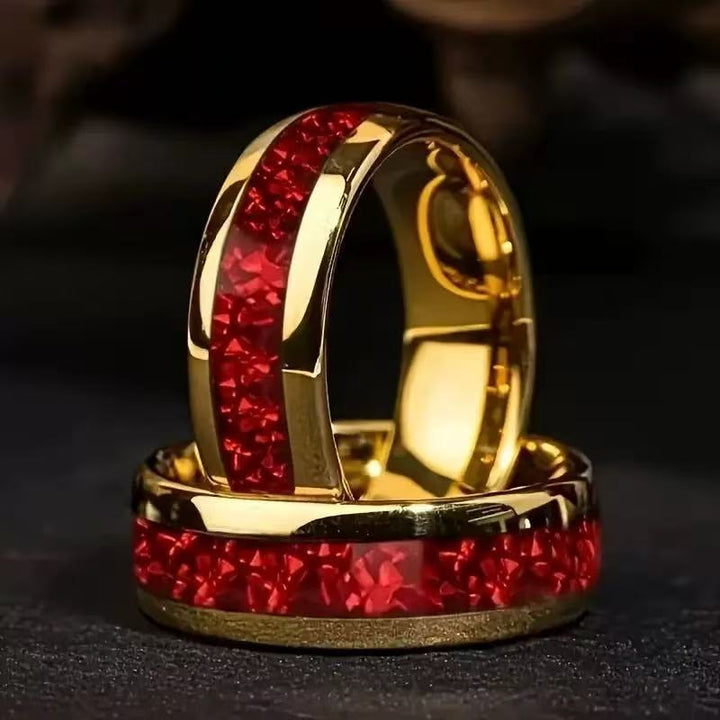Multi-style Inlaid Texture Tungsten Steel Ring, Vintage Wood Grain & Mineral Crushed Stone Inlay Men's Band, Couple Rings