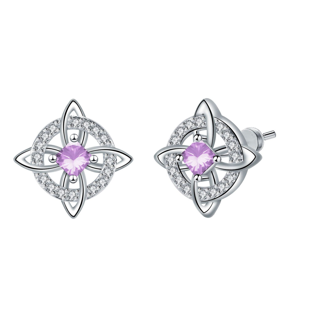 Witch's Knot Birthstone Stud Earrings (12 Colors Silver Tone Jewelry)
