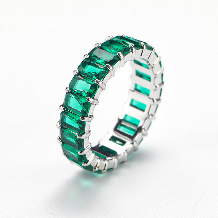 Multi-Color Baguette Diamond Full Eternity S925 Silver Ring