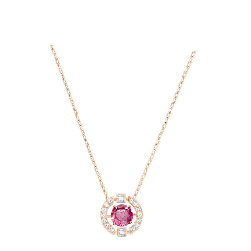 Sparkling Round Diamond Pendant Necklace, Multi-color Stone Luxury Women's Choker
