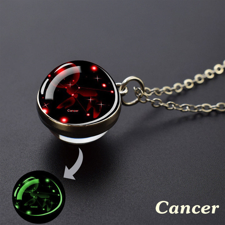 12 Constellations Double‑Sided Glass Ball Pendant Necklace