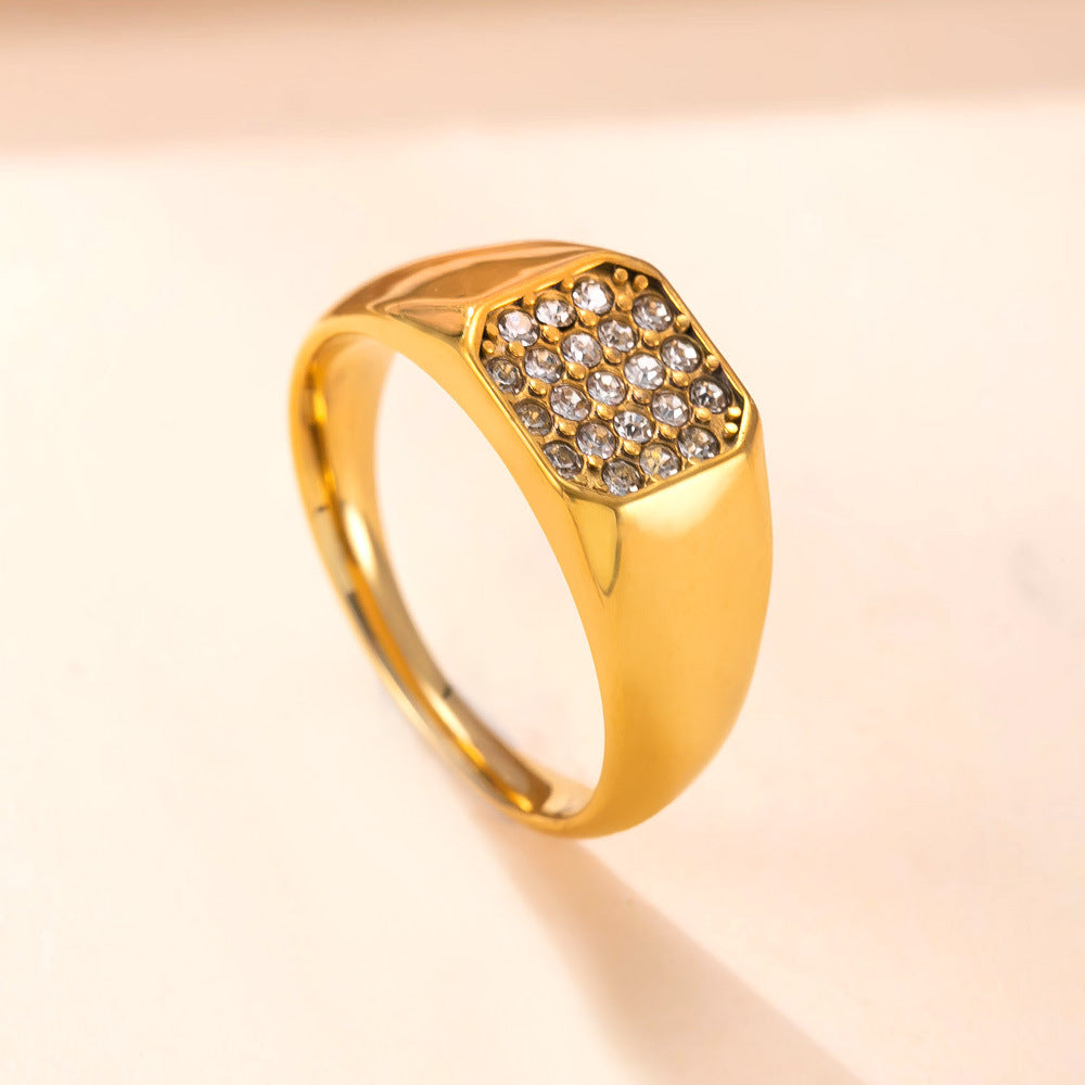 Pavé Diamond Signet S925 silver Ring, Heart/Hexagon/Oval/Teardrop Multiple Styles 18K Gold Plated Wide Band Unisex Statement Ring