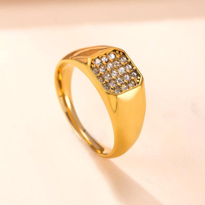 Pavé Diamond Signet S925 silver Ring, Heart/Hexagon/Oval/Teardrop Multiple Styles 18K Gold Plated Wide Band Unisex Statement Ring