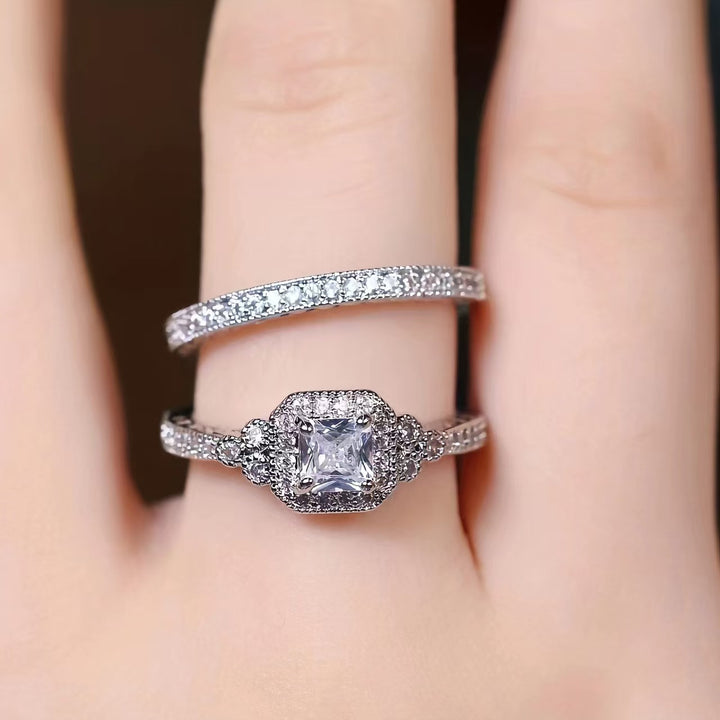 Vintage Square Gemstone Bridal Set (Light Luxury Niche Engagement Band)