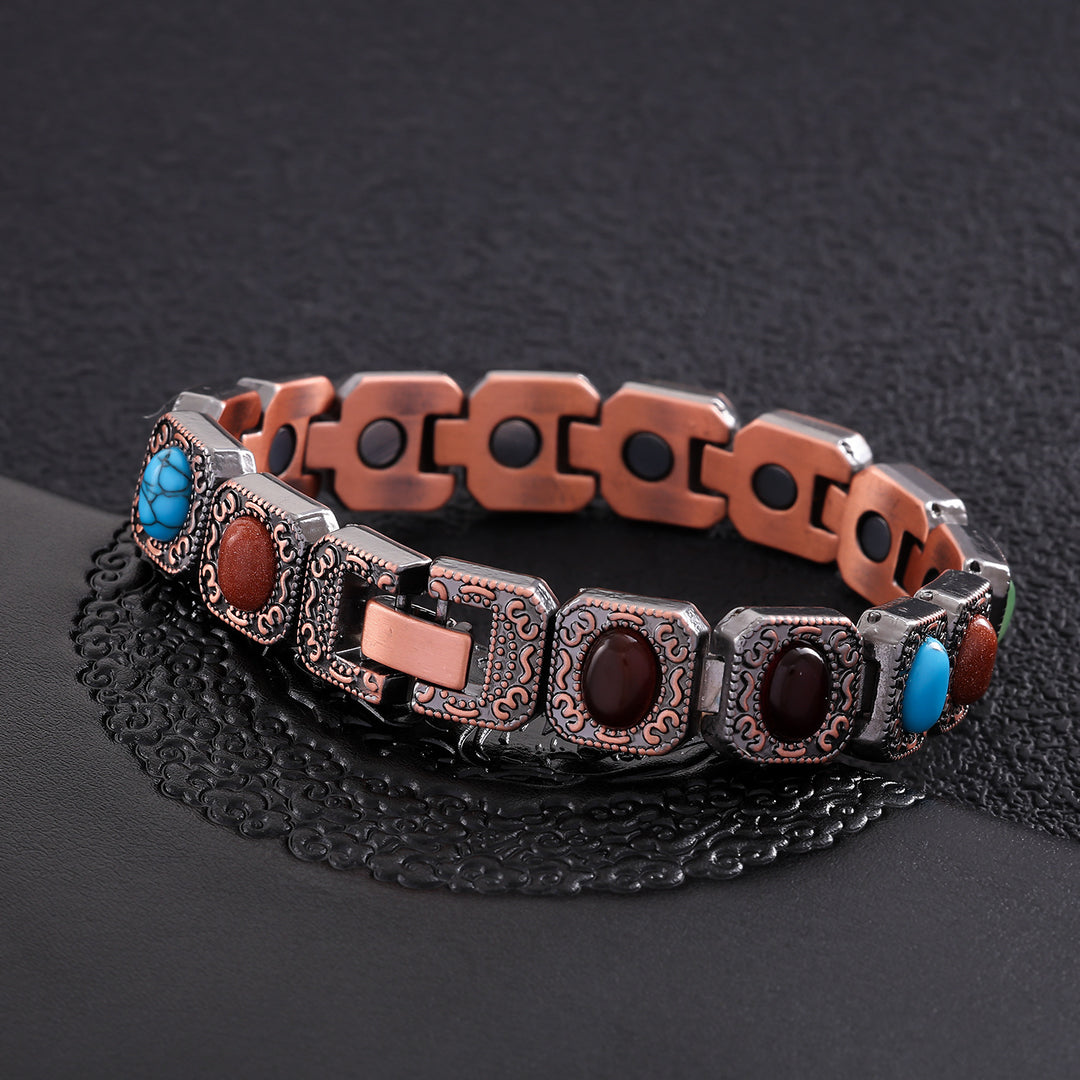 Vintage Copper Multi-Stone Magnetic Therapy Bracelet (Multiple Styles Women's Health Bangle)