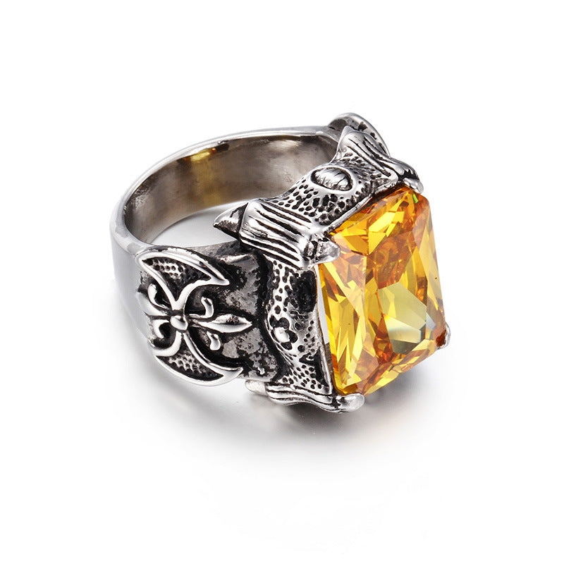 Vintage Embossed Square Stone Ring (Men's Dark Luxury Style)
