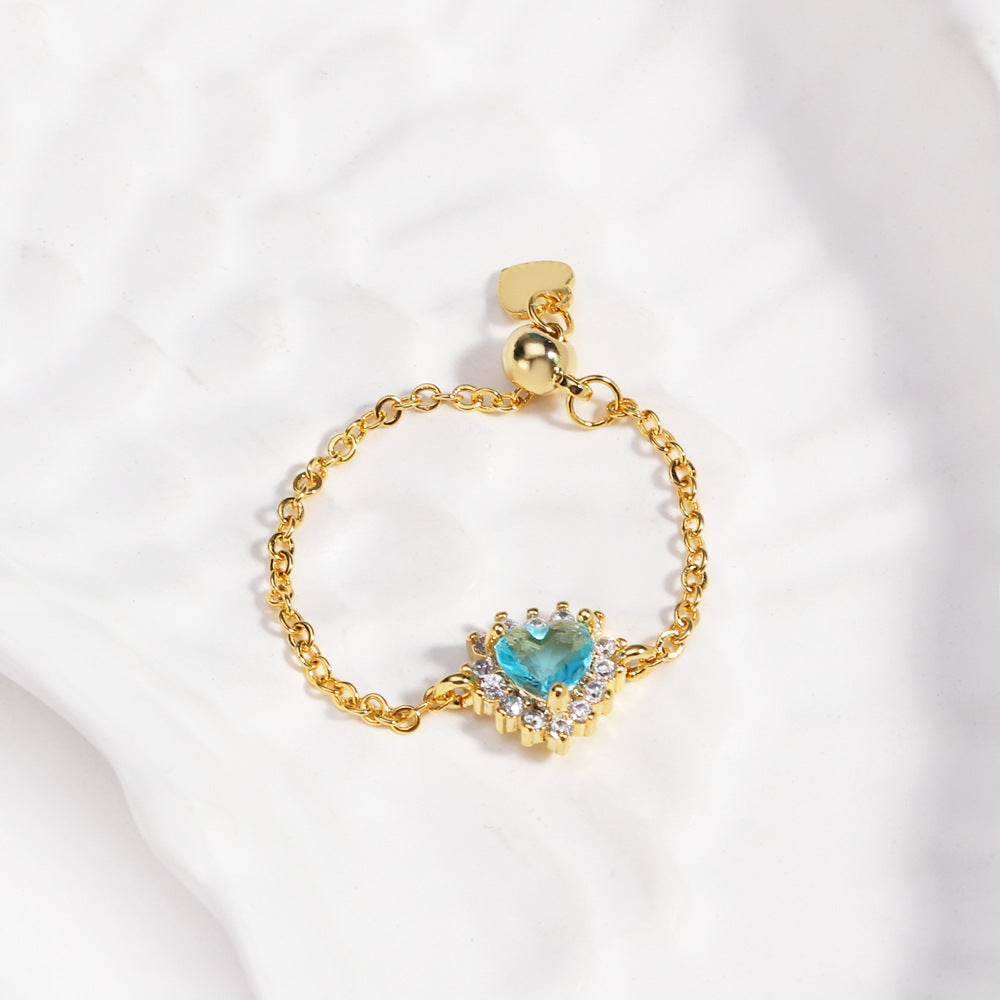 Colored Heart Diamond Adjustable Chain Ring (Sweet Vitality Multi-Color Style)
