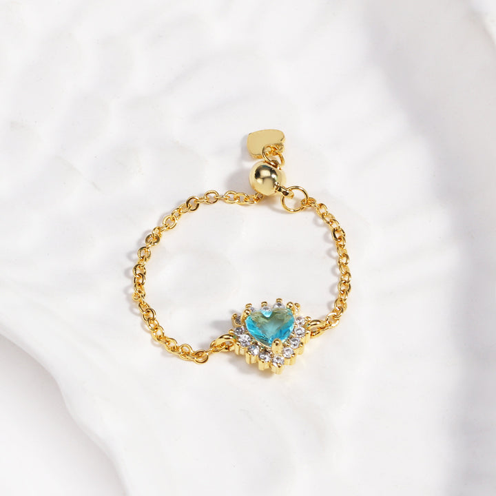 Elegant Ocean Heart Adjustable Chain Ring for Women — Vintage Chic Design