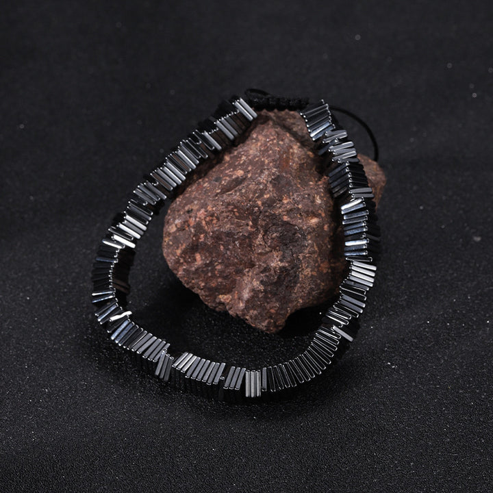 Black Obsidian Geometric Arrow Braided Bracelet with Adjustable Magnetic Beads
