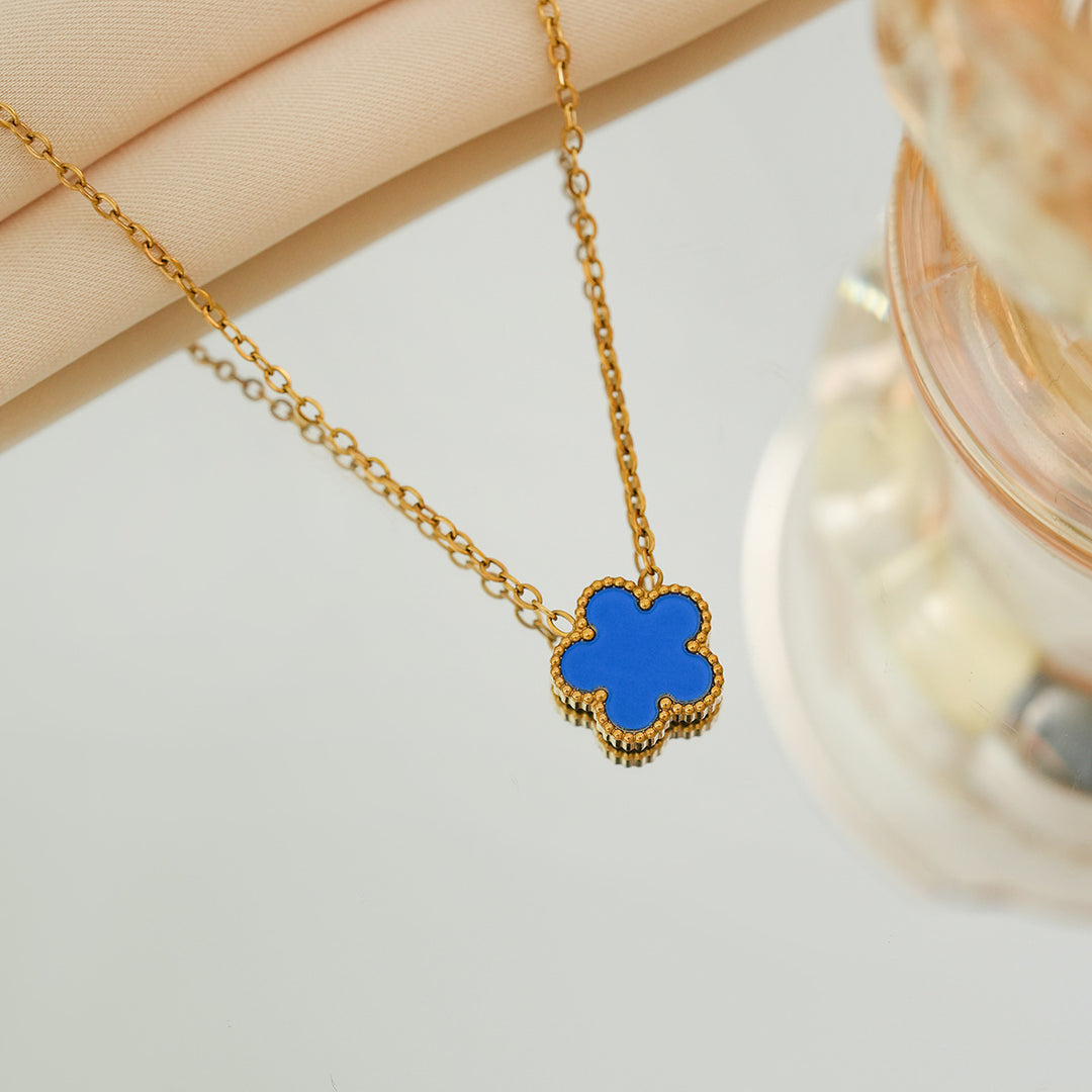 Double-sided five-leaf clover necklace - Women's multi-colored mother-of-pearl and agate lucky pendant clavicle chain