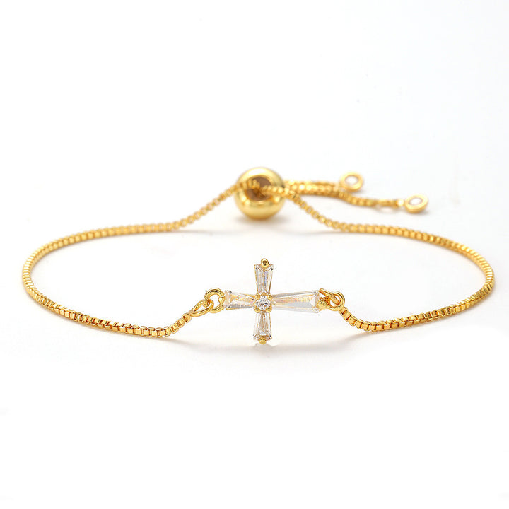 Openwork cross zircon micro-pave bracelet, waterproof and hypoallergenic jewelry for women.
