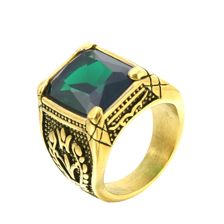 Punk Retro Gem Tulip Titanium Steel Men's Ring (Multi-Color Inlaid Style)