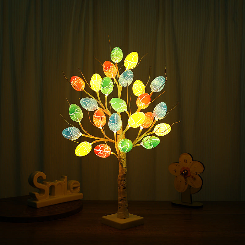 Easter Egg Birch Tree Light Ornament, LED Lit Tabletop Holiday Decor
